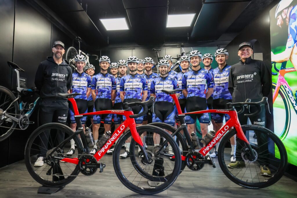 Primera sports cycling team with sponsored Red pinarello Dogma F bikes